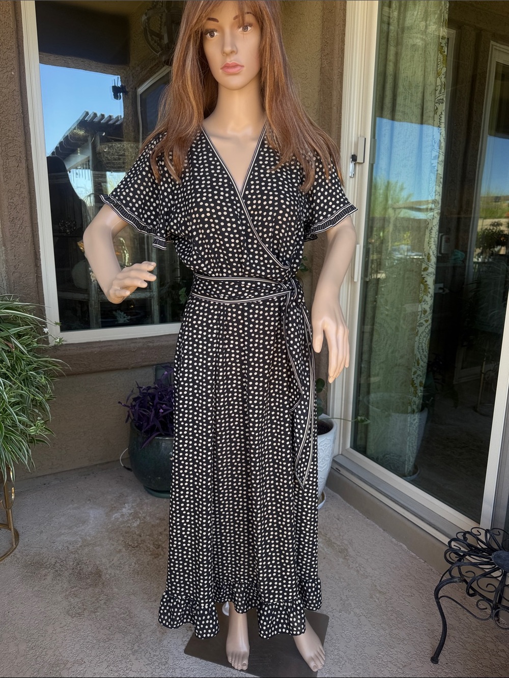 Max Studio Navy and White Polka Dot Dress